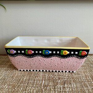 Vintage Mary Engelbreit Large Rectangular Ceramic Pink Planter Center Piece